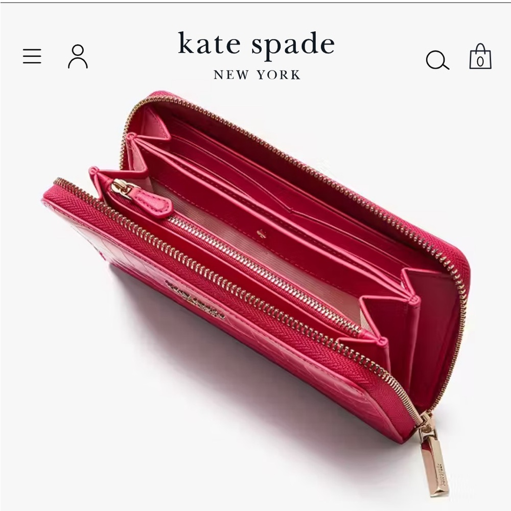 Kate Spade Croc Embossed Large Continental Wallet In Festive Pink - Picture 3 of 16